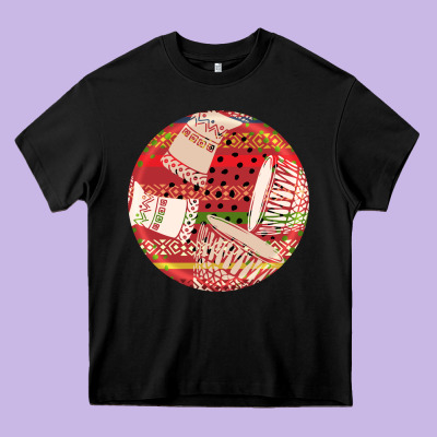 African Fabric Pattern Round Earrings 2 Heavy Core Tee Designed By Bundleandbundleshop