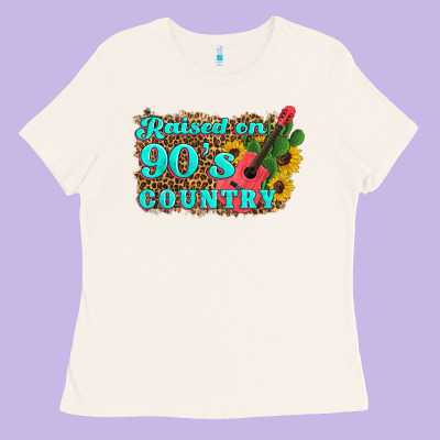 Raised 90's Country Guitar Cactus Sunflower's Ladies Tee Designed By Artiststas