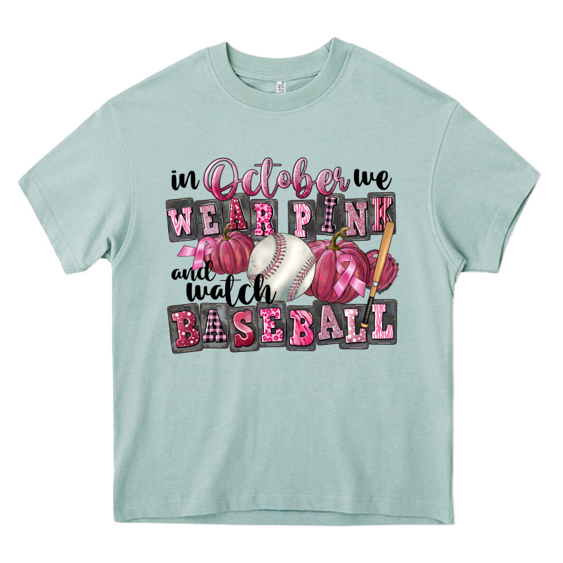 In October We Wear Pink And Watch  Baseball Heavy Core Tee by FaDigitalArtStudio | Teevron