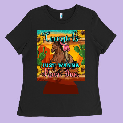 Cowgirls Just Wanna Have Fun 12 Oz Can Cooler (regular) Ladies Tee Designed By Artiststas
