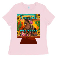 Bubblegum Pink cowgirls just wanna have fun 12 oz can cooler (regular) Ladies Tee - Artiststas
