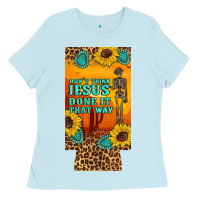 Baby Blue don't jesus done it that way western skeleton  12 oz can cooler  (slim Ladies Tee - Artiststas