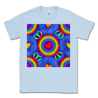 Dusty Blue Pride lgbtq hearts and peace symbol seamless patte Classic Tee - BundleAndBundleShop