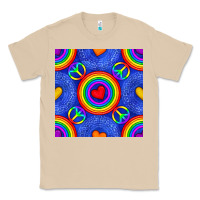 Mushroom Pride lgbtq hearts and peace symbol seamless patte Classic Tee - BundleAndBundleShop