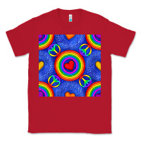 Red Pride lgbtq hearts and peace symbol seamless patte Classic Tee - BundleAndBundleShop