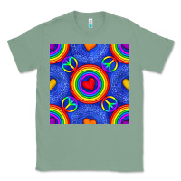 Sage Pride lgbtq hearts and peace symbol seamless patte Classic Tee - BundleAndBundleShop