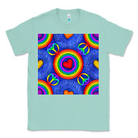 Seafoam Pride lgbtq hearts and peace symbol seamless patte Classic Tee - BundleAndBundleShop
