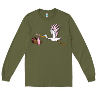 Army Green stork with black baby girl Long Sleeve Tee - BarkalooDesign