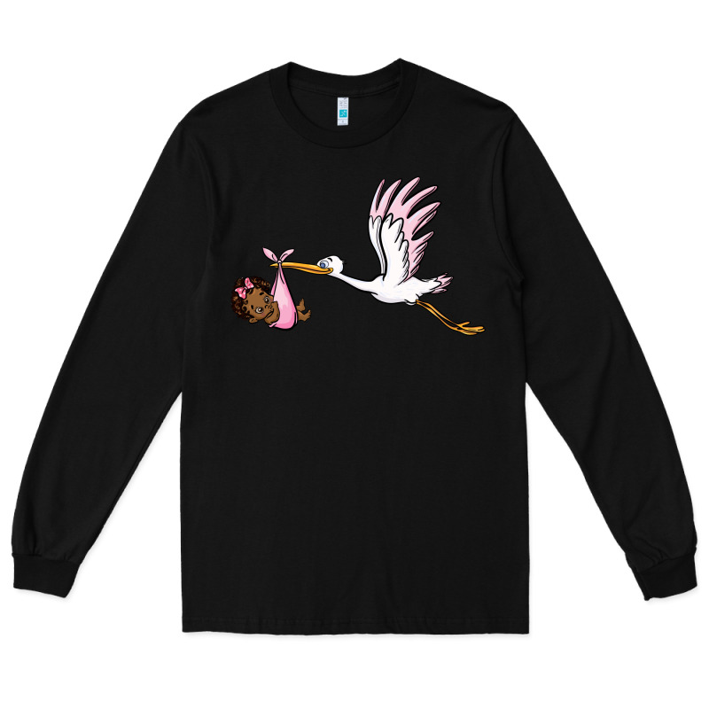 Stork With Black Baby Girl Long Sleeve Tee by BarkalooDesign | Teevron