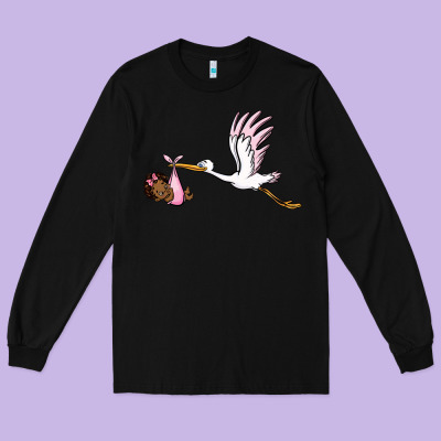 Stork With Black Baby Girl Long Sleeve Tee Designed By Barkaloodesign