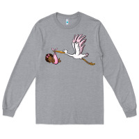 Heather Grey stork with black baby girl Long Sleeve Tee - BarkalooDesign