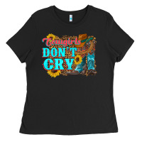 Black cowgirls don't crty boots hat sunflowers Ladies Tee - Artiststas