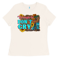 Bone cowgirls don't crty boots hat sunflowers Ladies Tee - Artiststas