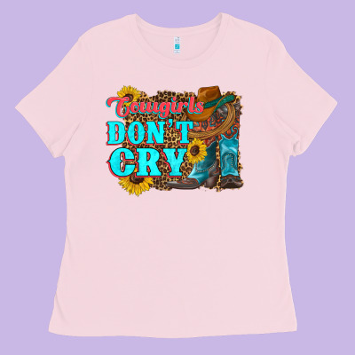 Cowgirls Don't Crty Boots Hat Sunflowers Ladies Tee Designed By Artiststas