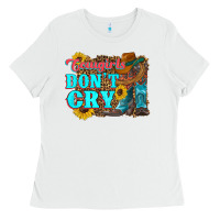 White cowgirls don't crty boots hat sunflowers Ladies Tee - Artiststas