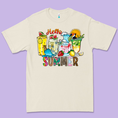 Hello Summer Drink Premium Tee Designed By Cowhidedigitalart