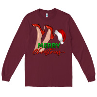 Burgundy merry Christmas heels Long Sleeve Tee - BarkalooDesign