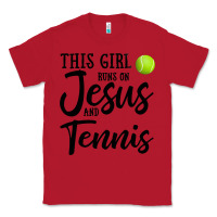 Red this girl runs on jesus and tennis Classic Tee - DesigneFamous