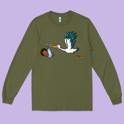 Stork With Black Baby Boy Long Sleeve Tee Designed By Barkaloodesign