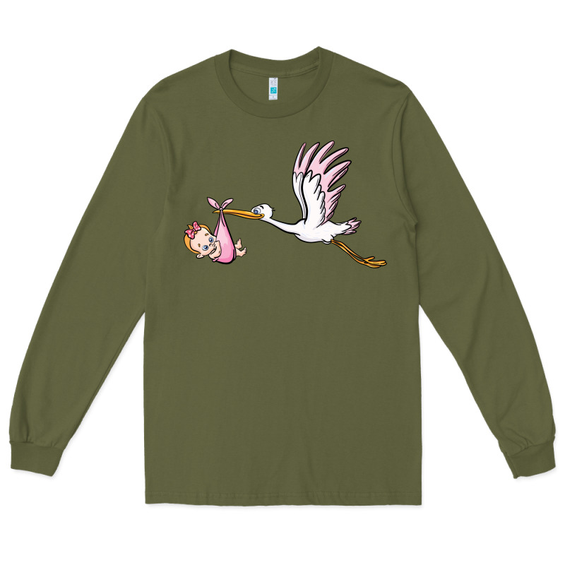 Stork With Baby Girl Long Sleeve Tee by BarkalooDesign | Teevron