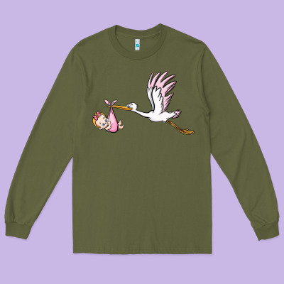 Stork With Baby Girl Long Sleeve Tee Designed By Barkaloodesign