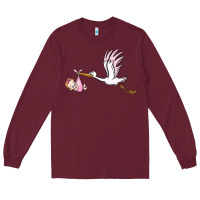 Burgundy stork with baby girl Long Sleeve Tee - BarkalooDesign