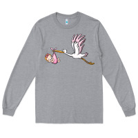 Heather Grey stork with baby girl Long Sleeve Tee - BarkalooDesign