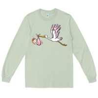 Matcha stork with baby girl Long Sleeve Tee - BarkalooDesign