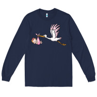 Navy stork with baby girl Long Sleeve Tee - BarkalooDesign