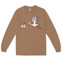 Toasted Coconut stork with baby girl Long Sleeve Tee - BarkalooDesign