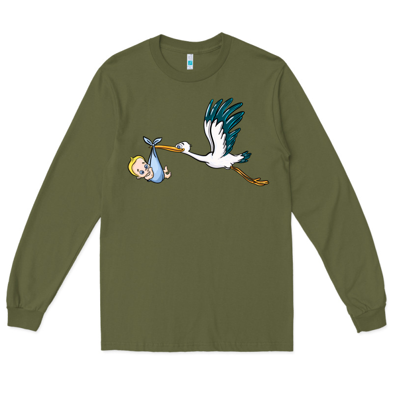 Stork With Baby Boy Long Sleeve Tee by BarkalooDesign | Teevron