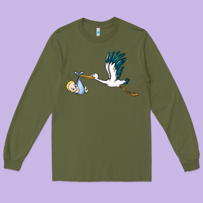 Stork With Baby Boy Long Sleeve Tee Designed By Barkaloodesign