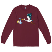 Burgundy stork with baby boy Long Sleeve Tee - BarkalooDesign