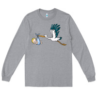 Heather Grey stork with baby boy Long Sleeve Tee - BarkalooDesign