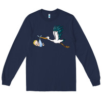 Navy stork with baby boy Long Sleeve Tee - BarkalooDesign