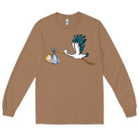 Toasted Coconut stork with baby boy Long Sleeve Tee - BarkalooDesign