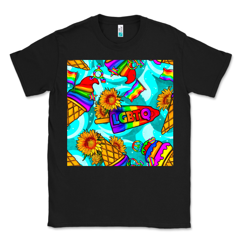 Pride Lgbtq Ice Cream And Sunflowers Seamless Classic Tee by BundleAndBundleShop | Teevron