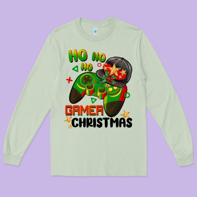 Ho Ho Ho Gamer Christmas Long Sleeve Tee Designed By Barkaloodesign