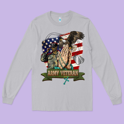 Army Veteran  Pray Long Sleeve Tee Designed By Barkaloodesign