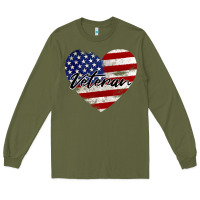 Army Green veteran heart american flag Long Sleeve Tee - BarkalooDesign
