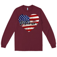 Burgundy veteran heart american flag Long Sleeve Tee - BarkalooDesign