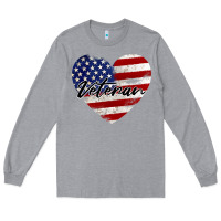 Heather Grey veteran heart american flag Long Sleeve Tee - BarkalooDesign