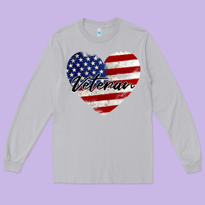 Veteran Heart American Flag Long Sleeve Tee Designed By Barkaloodesign