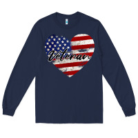 Navy veteran heart american flag Long Sleeve Tee - BarkalooDesign