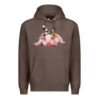 Coffee baby pig with cowhide ribbon Premium Hoodie - RanaPortraitStore