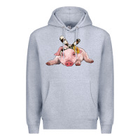 Heather Grey baby pig with cowhide ribbon Premium Hoodie - RanaPortraitStore