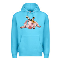 Ocean Blue baby pig with cowhide ribbon Premium Hoodie - RanaPortraitStore