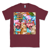 Burgundy Easter Bunny With Truck Seamless Pattern Classic Tee - BundleAndBundleShop