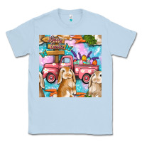 Dusty Blue Easter Bunny With Truck Seamless Pattern Classic Tee - BundleAndBundleShop