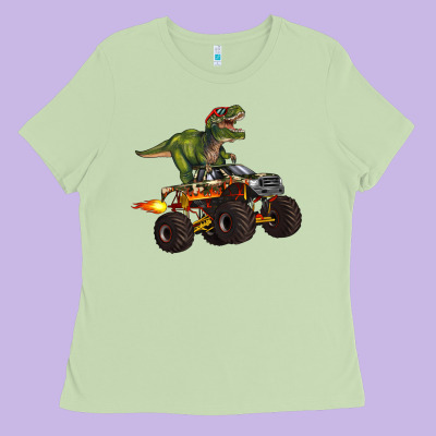 Monster Truck And T Rex Dinosaur Ladies Tee Designed By Artiststas